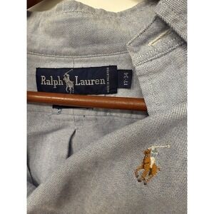 Ralph Lauren Mens Dress Shirt Blue Oxford Cotton Flesh Pony Size 17 - 34 Easter